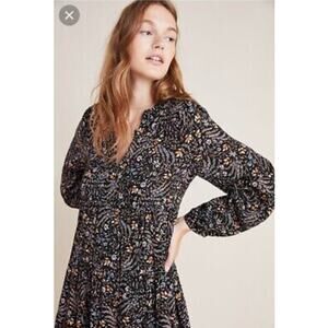 Anthropologie Maeve Amber Floral V-Neck Tiered Long Sleeve Peasant Dress Sz XS